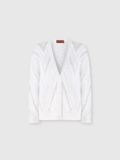 Missoni Tonal Chevron Jacquard Cardigan In White