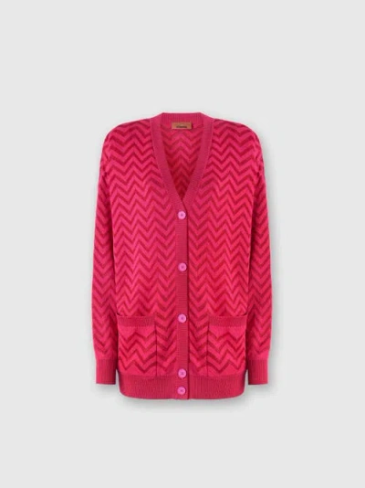 Missoni Tonal Chevron Oversized Cardigan In Magenta Red