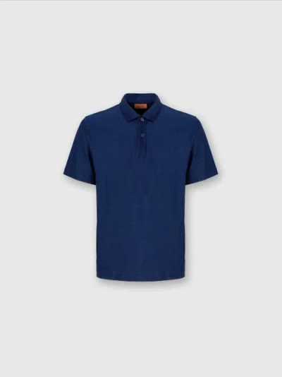 Missoni Tonal Zigzag Cotton Jersey Polo Shirt In Blue