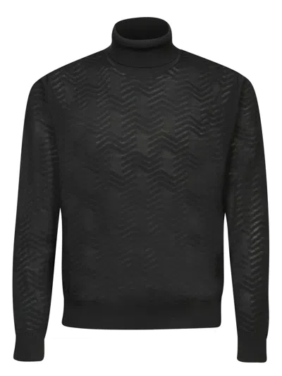 Missoni Rollkragenpullover Aus Wolle Mit Ton-in-ton-chevron In Black