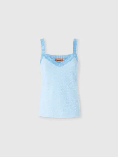 Missoni Tone-on-tone Zigzag Cotton And Viscose Tank Tops In Light Blue
