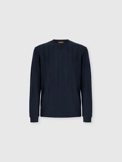 Missoni Tone-on-tone Chevron Cotton And Viscose Crewneck Sweatshirt In Blue