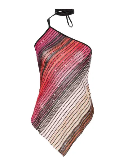 Missoni One Shoulder Asymmetrical Top In Red