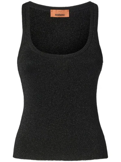 Missoni Ribbed Scoop-neck Top In Black