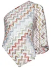 Missoni Multicolor Zigzag One-shoulder Top With Wide Sleeves In Neutral