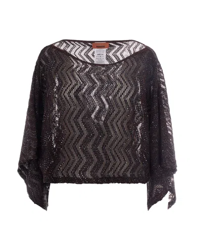 Missoni Top A Rete Zig Zag Con Paillettes E Maniche Ampie In Black