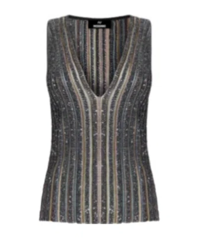 Missoni Top Acanalado Con Lentejuelas Y Escote En V In Black