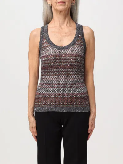 Missoni Multicolor Mesh Knit Tank Top With Sequins In Black Multi