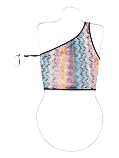 Missoni One-shoulder Chevron Crop Top In Blue