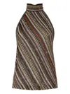 Missoni Womens Multicolor Beige Brown Halterneck Embellished Stretch-woven Top In Multi