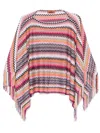 Missoni Multicolor Boat Neck Fringed Cape In Red