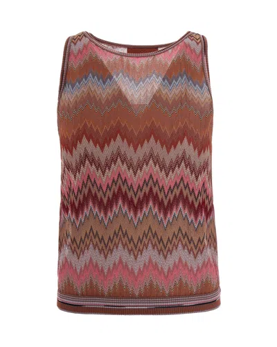 Missoni Top Smanicato In Viscosa Chevron Motivo Snake In Multi