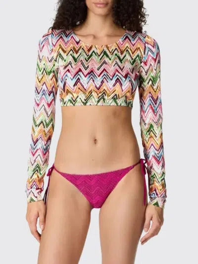 Missoni Crop Top In Stretch Viscose With Lace And Zigzag Motif In Pink