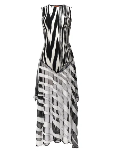 Missoni Black And White Abstract Print Sleeveless Bodysuit In Multicolor