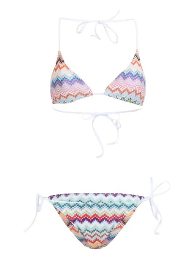 Missoni Multicolor Bikini With All-over Zig-zag Motif And Adjustable Lace-up Closure In Viscose Blend Woman