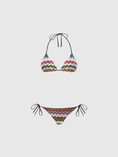 MISSONI Triangle bikini in lamé viscose with pixel-effect zigzag pattern