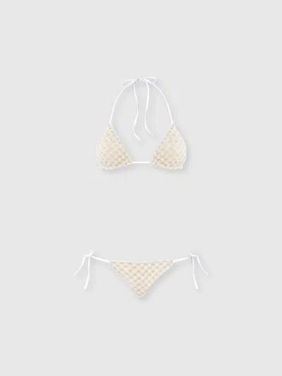 Missoni Triangle Bikini In Lamé Viscose With Raschel Workmanship In Neutral