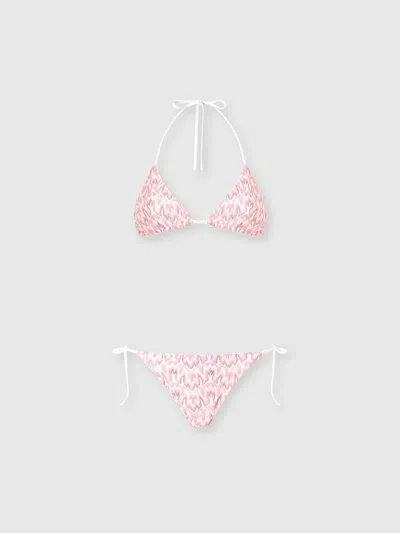 Missoni Triangle Bikini In Viscose Lamé With Foliage Motif In Pink