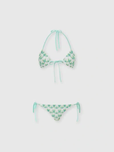 Missoni Triangle Bikini In Viscose With Floral Motif In Green