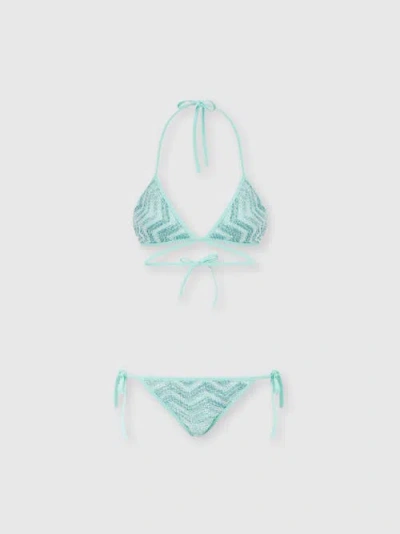 Missoni Triangle Mesh Bikini With Zigzag Pattern And Sequins In Blue