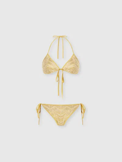 Missoni Triangle Mesh Bikini With Zigzag Pattern And Sequins In Gold