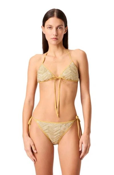 Missoni Triangle Mesh Bikini With Zigzag Pattern And Sequins In Neutral