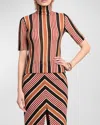 Missoni Turtleneck Striped Short-sleeve Sweater In Sm9iz-black Burgund