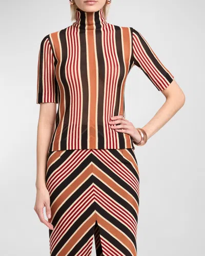 Missoni Turtleneck Striped Short-sleeve Sweater In Multicoloured