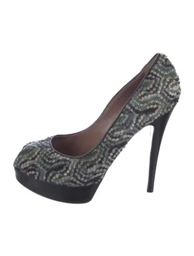 Pre-owned Missoni Tweed Printed Pumps In Green