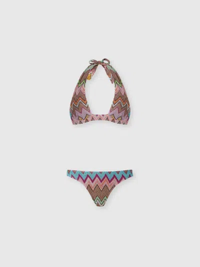 Missoni Underwire Bikini In Lamé Viscose With Macro Zigzag Pattern In Multi