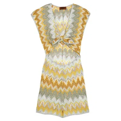Pre-owned Missoni Unworn  Chevron Crochet Knit Jumpsuit Playsuit Romper Overall 40 In Brown