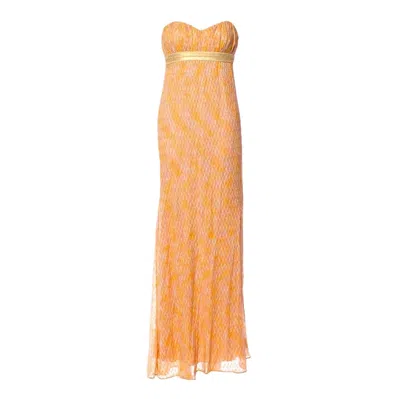 Pre-owned Missoni Unworn  Gold Lurex Corset Crochet Knit Empire Evening Gown Maxi Dress 40