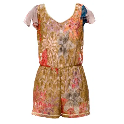 Pre-owned Missoni Unworn  Gold Metallic Crochet Knit Floral Jumpsuit Romper Playsuit 44 In Brown