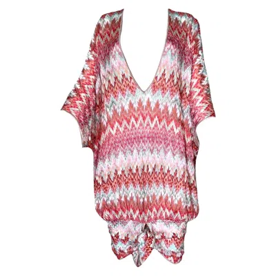 Pre-owned Missoni Unworn  Pink Crochet Knit V-neck Kaftan Tunic Dress 38