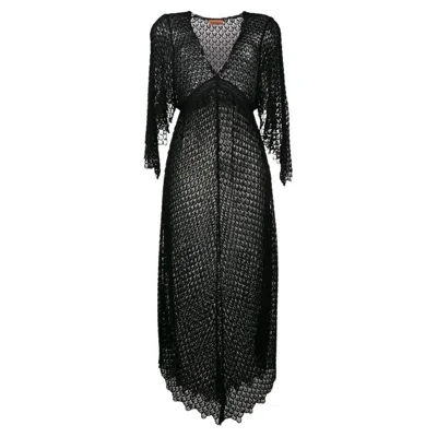 Pre-owned Missoni Unworn  Semi-sheer Chevron Crochet Knit Kaftan Maxi Dress 38 In Black