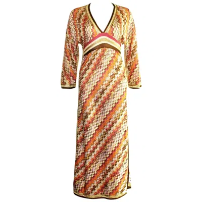 Pre-owned Missoni Unworn  Signature Chevron Y2k Metallic Gold Kaftan Maxi Dress Gown 40