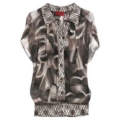 Pre-owned Missoni Unworn  Signature Crochet Knit & Silk Blouse Top 40 In Gray