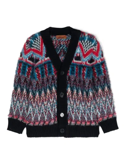 Missoni Kids' V-neck Brushed Cardigan In Bunt
