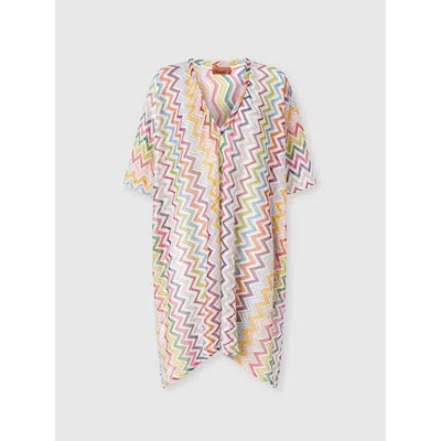 MISSONI MISSONI V-NECK CAFTAN WITH ZIG ZAG PATTERN