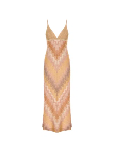 Missoni V-neck Chevron Dress In Brown