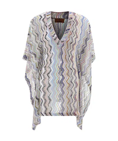 Missoni V-neck Chevron-intarsia Kaftan In Gray