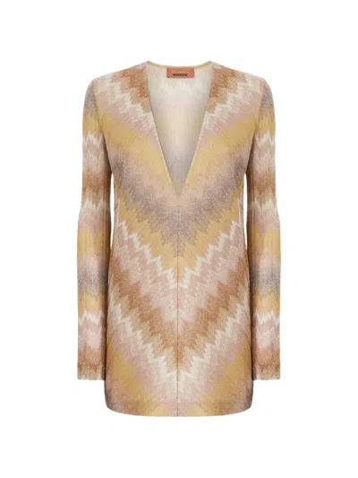 Missoni V-neck Chevron Mini Dress In Multi