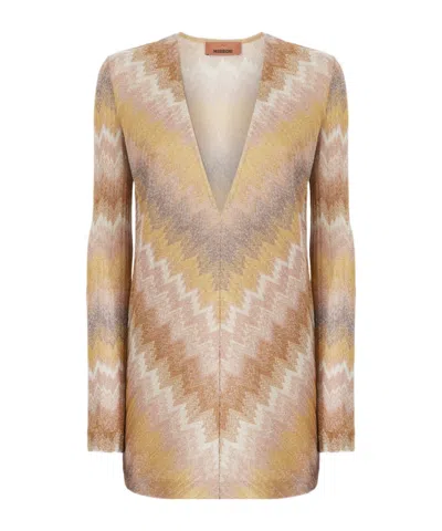 Missoni V-neck Chevron Mini Dress In Neutral