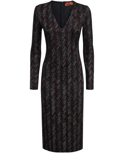 Missoni Zigzag Wool-blend Midi Dress In Black
