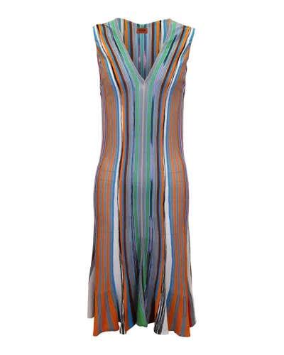 Missoni V-neck Flared Midi Dress In Multicolor Rayon