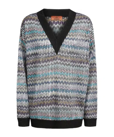 MISSONI MISSONI SEQUIN EMBELLISHED OVERSIZED V-NECK JUMPER