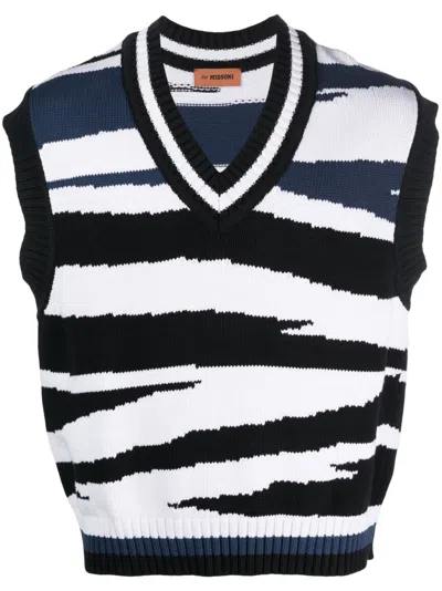 Missoni Knitwear With V-neckline And Striped Pattern In Black