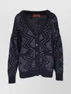 Missoni V-neck Long Sleeve Chevron Cardigan With Pockets In Black