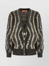 Missoni V-neck Long Sleeve Patterned Cardigan In Green