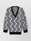Missoni V-neck Long Sleeve Zigzag Knit Sweater In Black